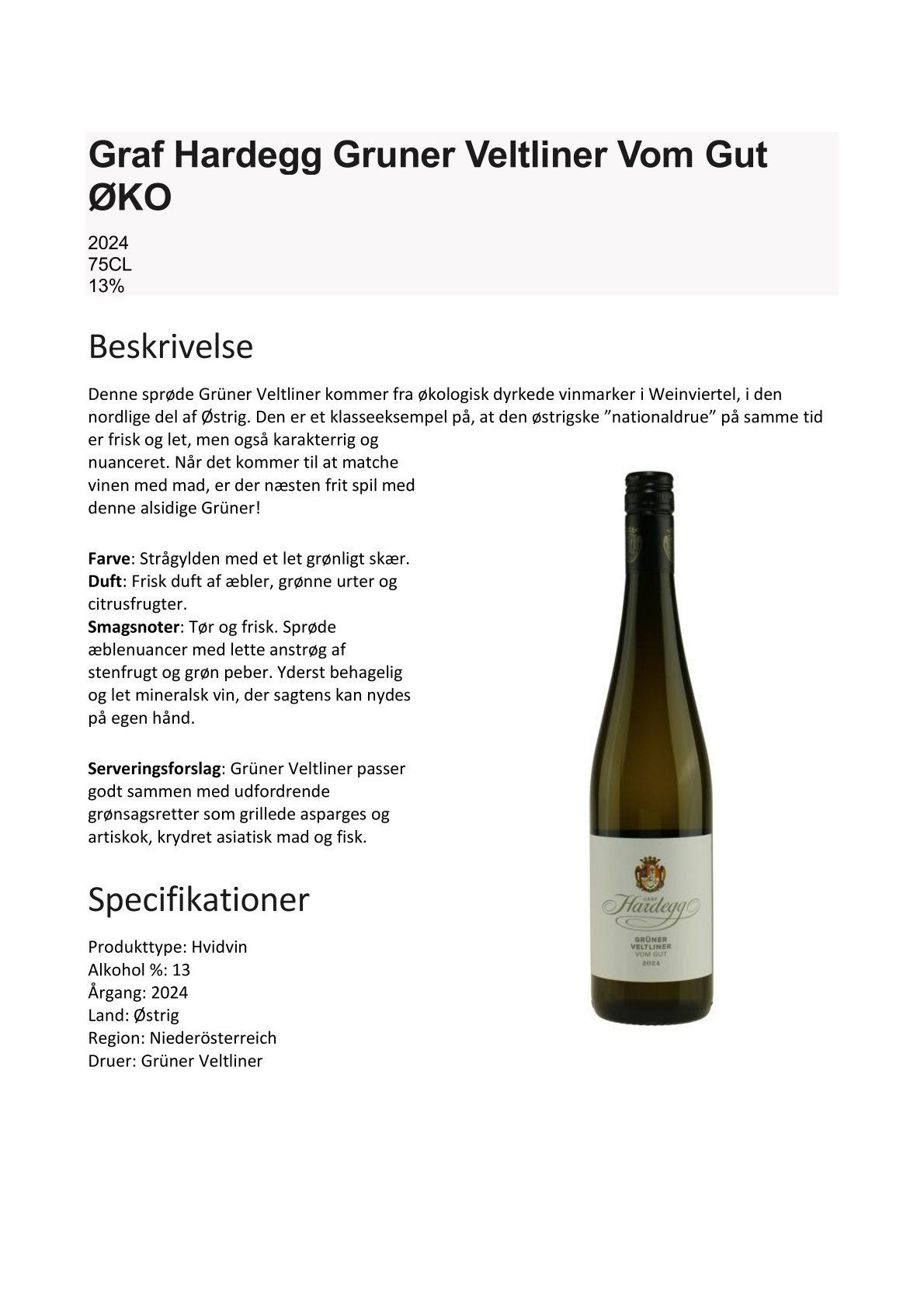 Graf Hardegg Grüner Veltliner Vom Gut, økologisk
